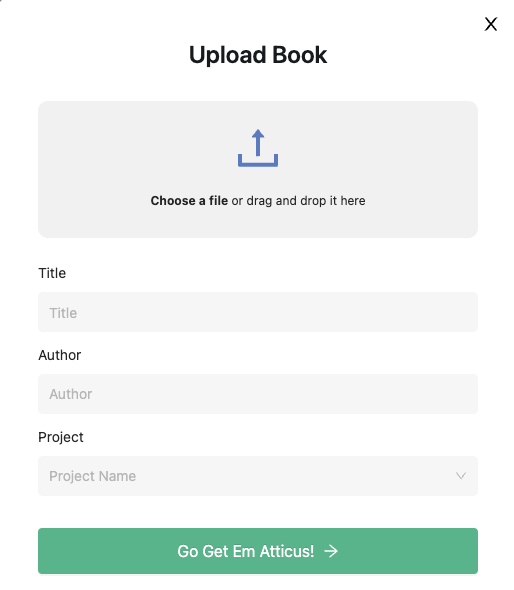 Atticus book upload modal