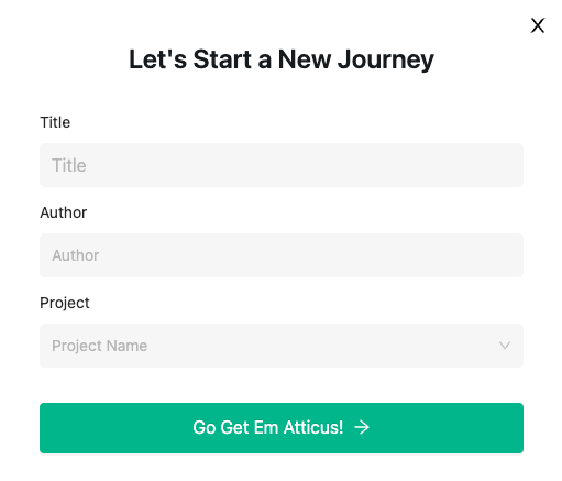 Atticus book creation modal