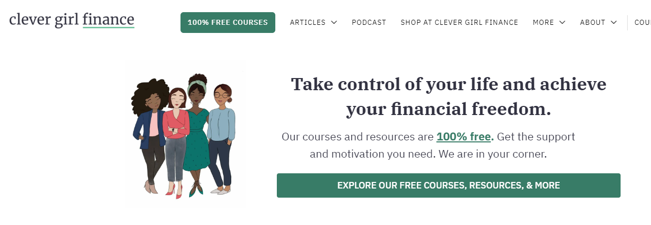 The Clever Girl Finance homepage, featuring their prominent Call to Action