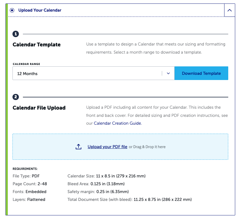 Upload a complete PDF for your calendar