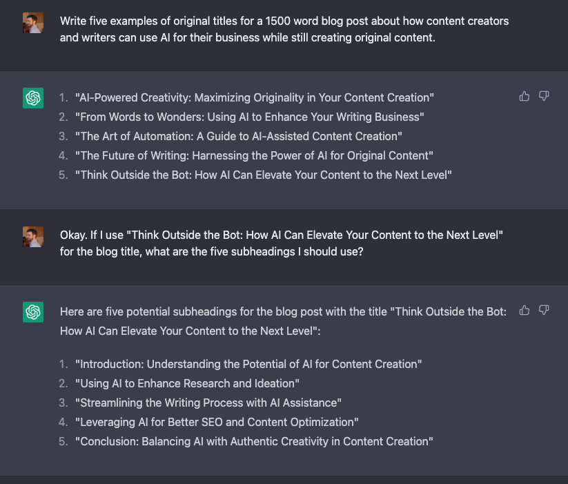 Examples of ChatGPT generating useful headlines