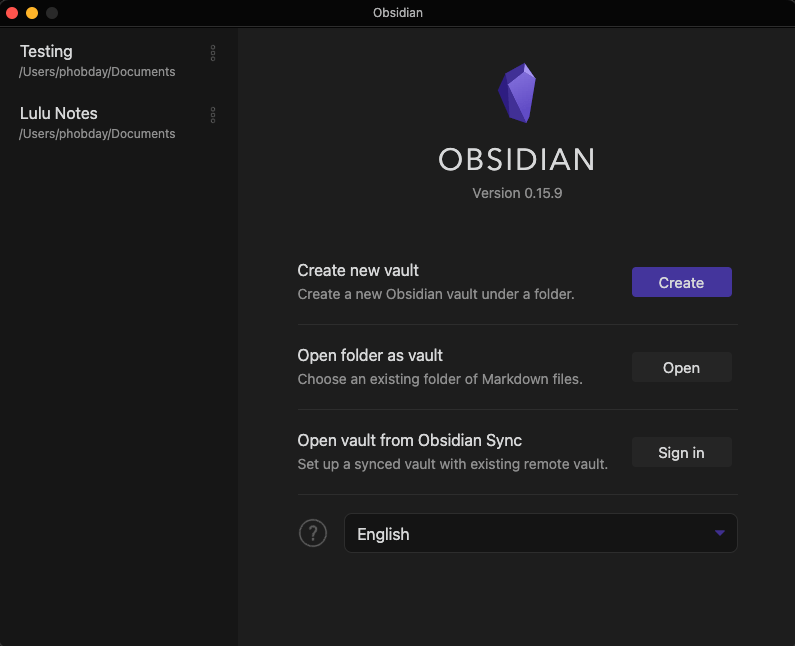 Creating a Vault folder in Obsidian