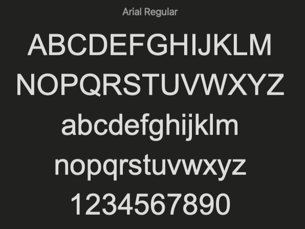 Sample fonts displaying Arial and the alphabet plus numerals