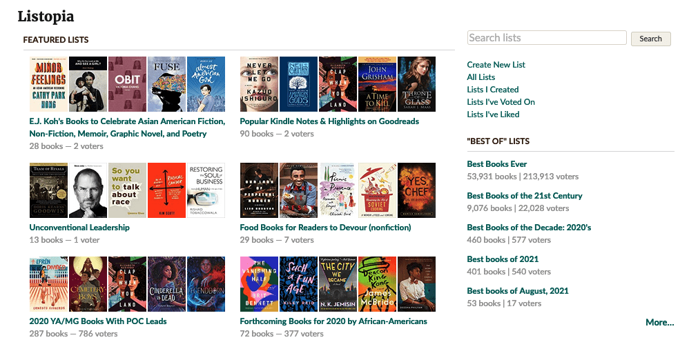 Goodread's featured content list