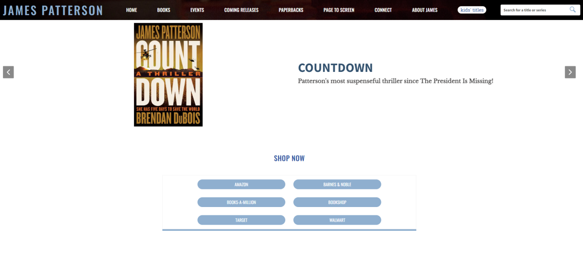 James Patterson's landing page for his new book Count Down