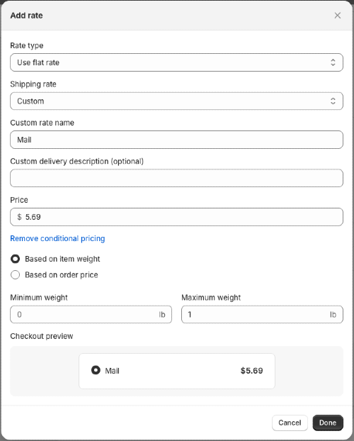 Shopify shipping settings in Lulu Direct