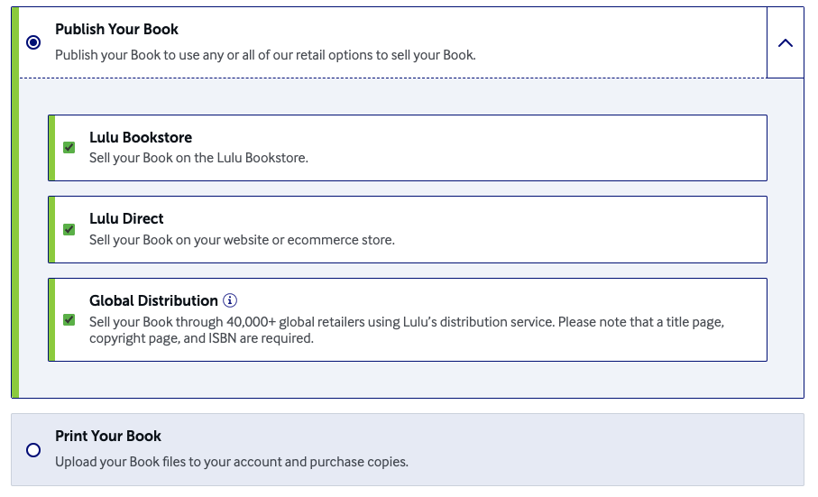 Lulu's retail options when publishing your book