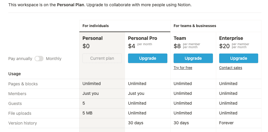 Notion Pricing