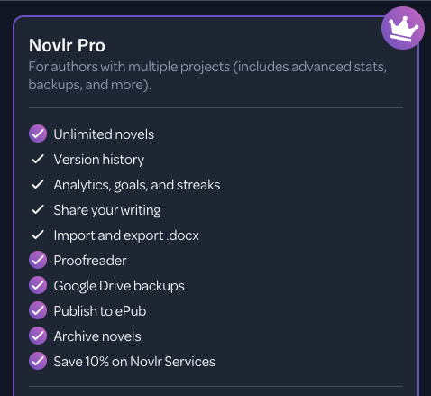 Features of Novlr pro