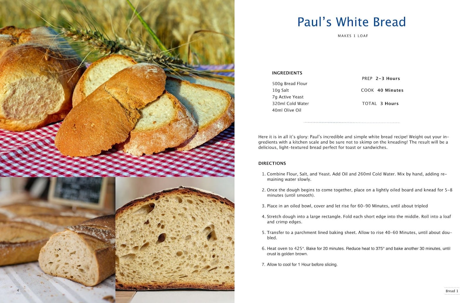 Paul's bread recipe using Lulu's cookbook page templates