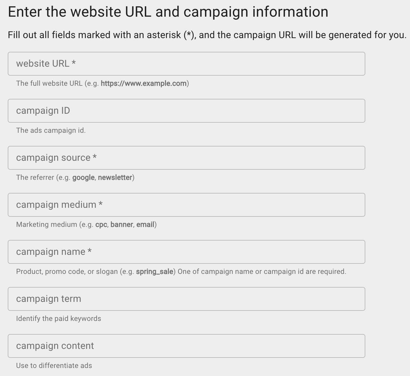 Google UTM builder - no entries