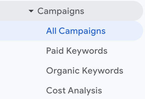 Campaigns options in Google Analytics