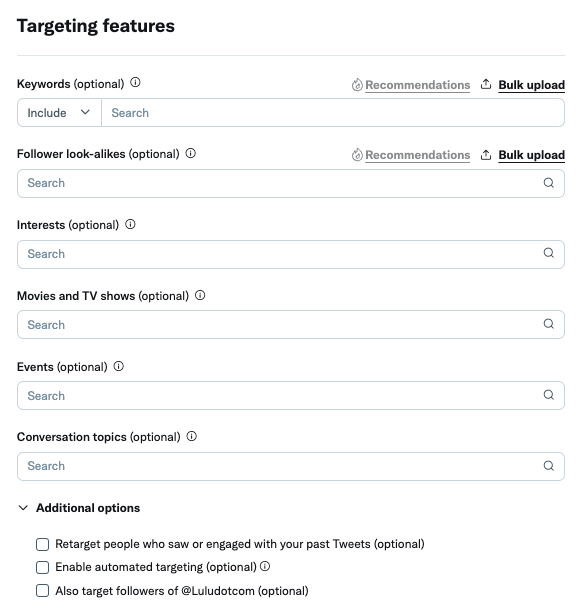 Twitter audience targeting features