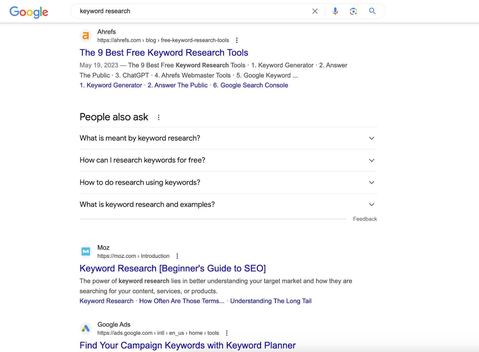 Google Search Results page (SERP) showing search results