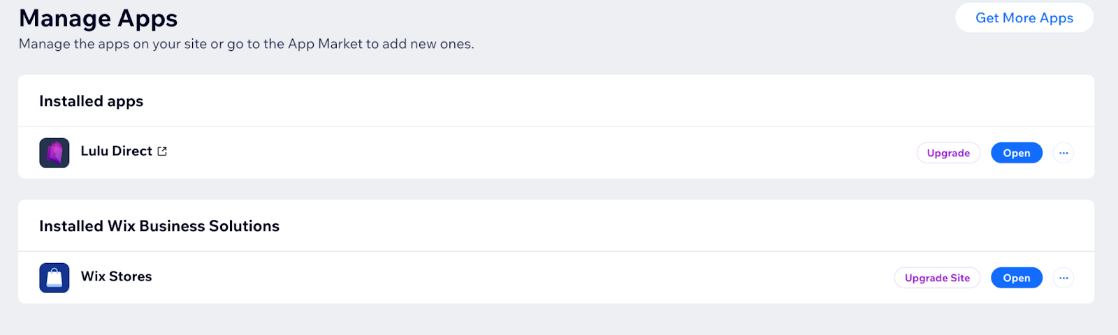 Verify Lulu Direct is connect to your Wix site in the Manage Apps page