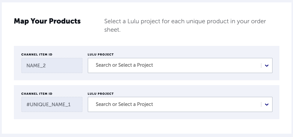 Map Lulu projects you've published to the orders in your Order Sheet