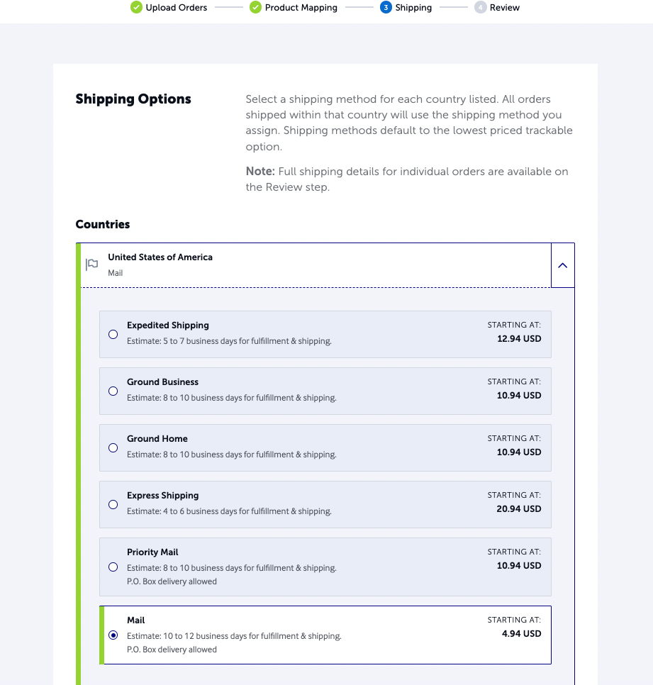 Select a shipping method for each country you are shipping books to