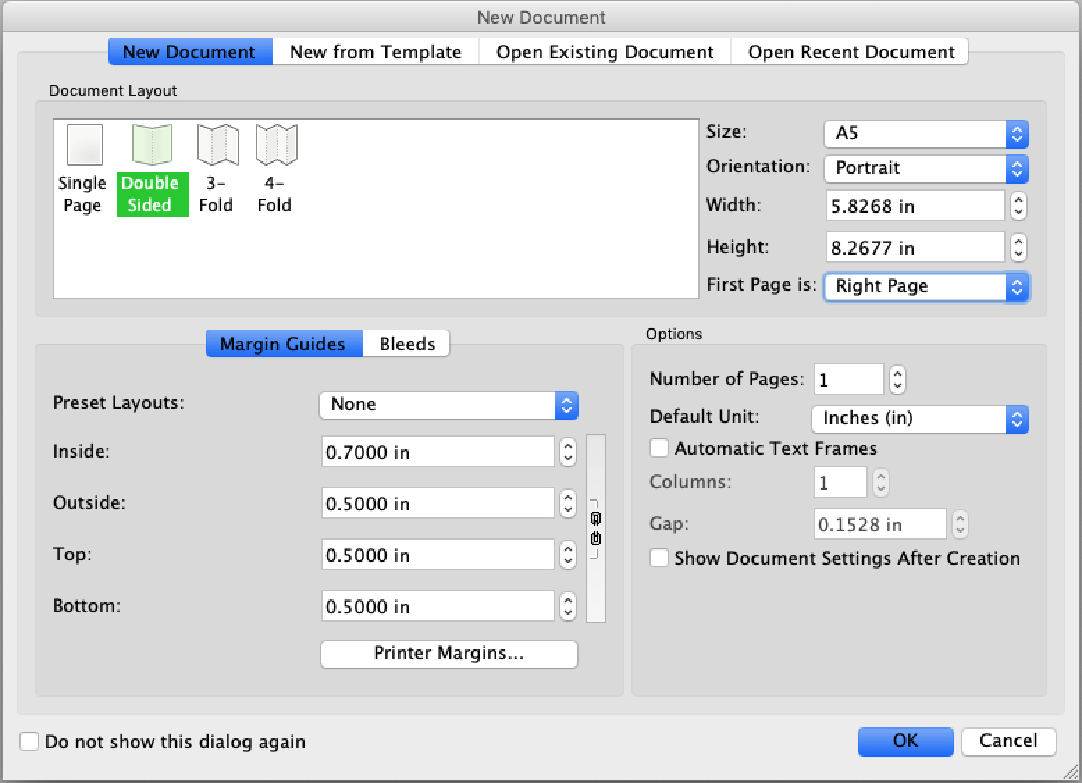 A number of options to customize your pages before you begin publishing with Scribus