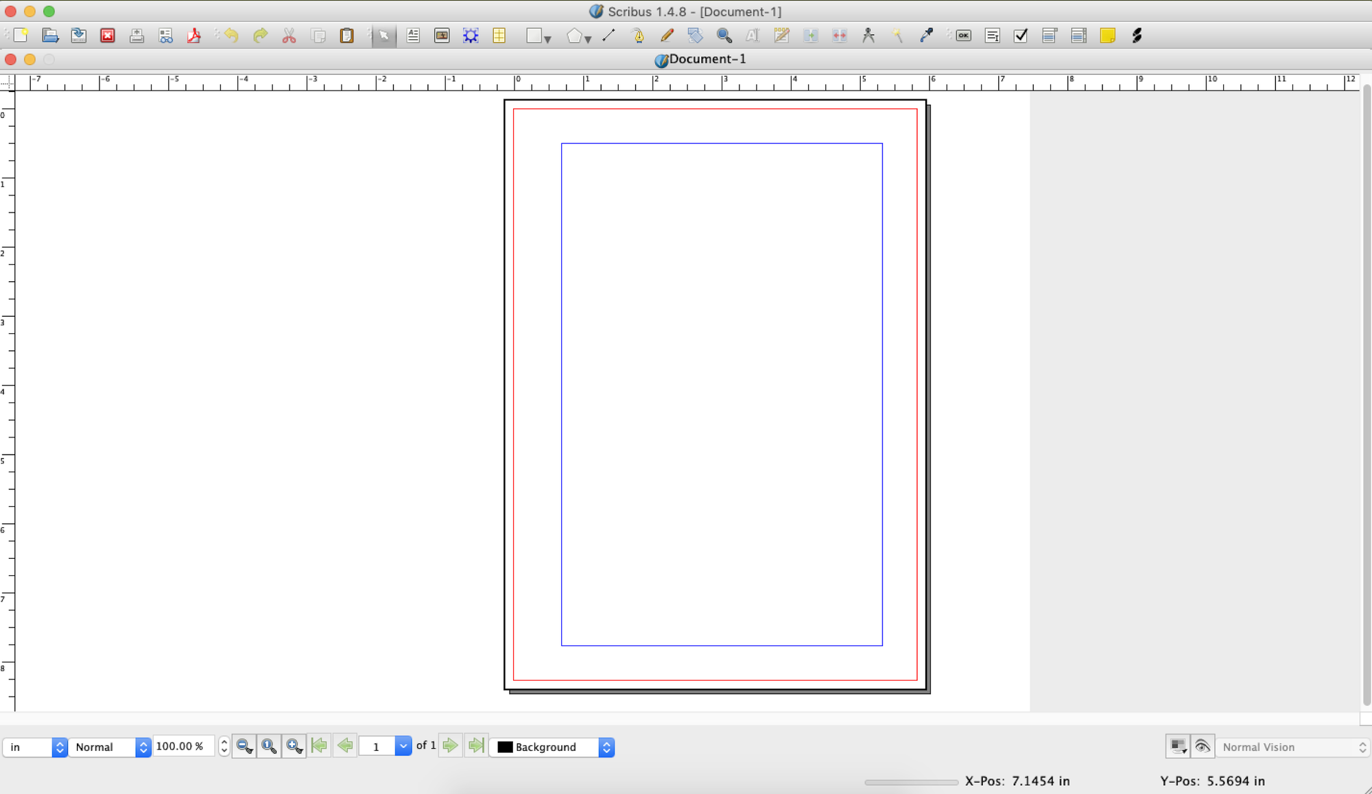 A single blank page in Scribus with no Tool panels displayed