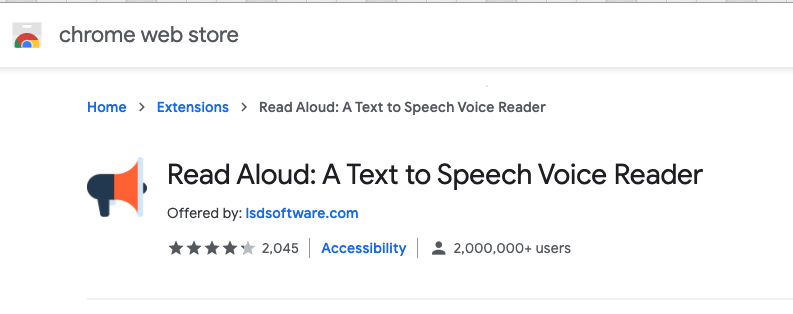 Using a Chrome extension called 'Read Aloud' to enable text-to-speech in Chrome