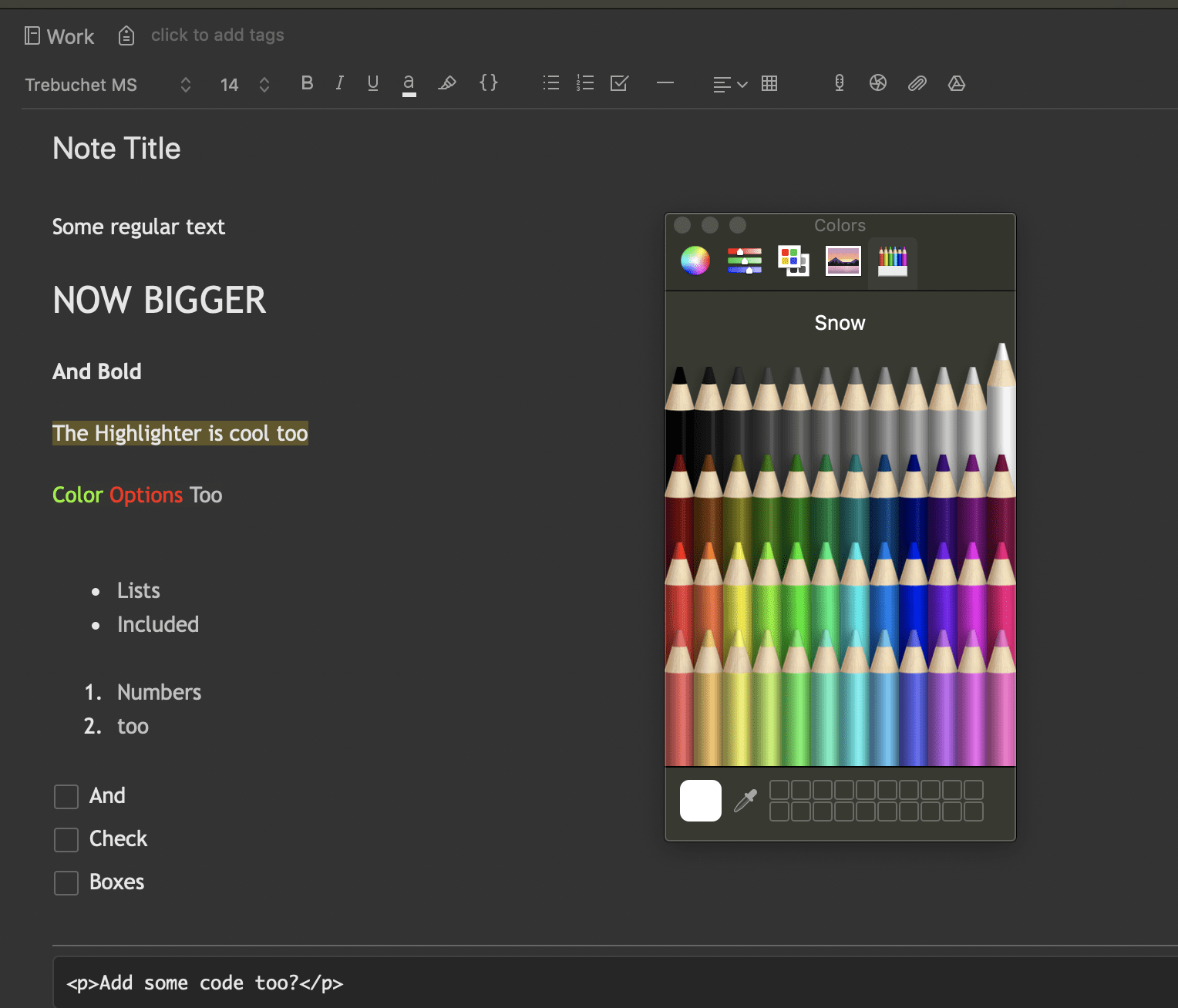 Editor formatting and writing options for Evernote