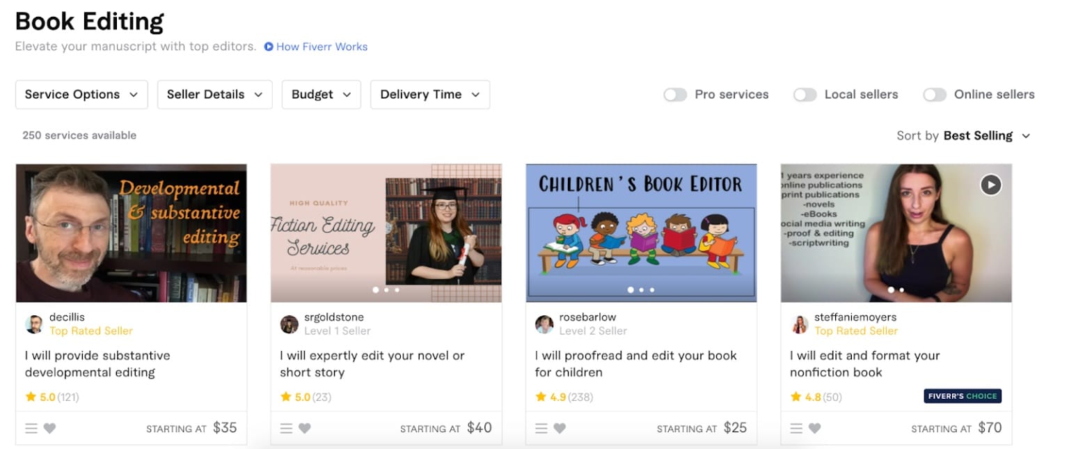 Book editing services available on Fiverr