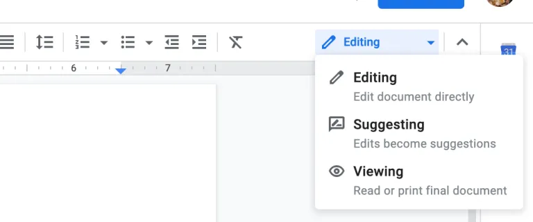 Using Google Doc's Suggest mode