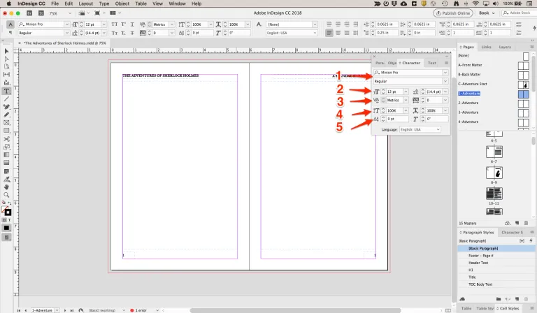 Settings in the 'character' toolbox