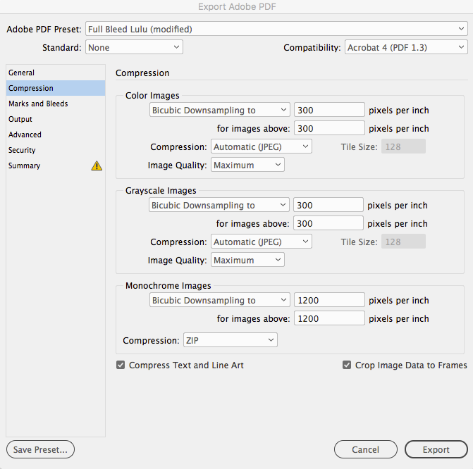 Ensuring proper image compression before exporting