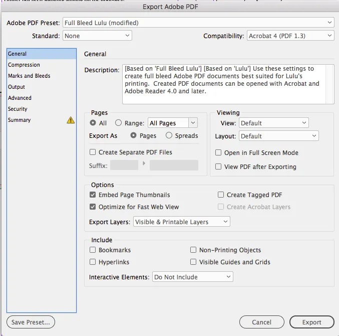 General export settings for print-ready files