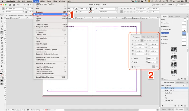 Paragraph controls within InDesign's editor