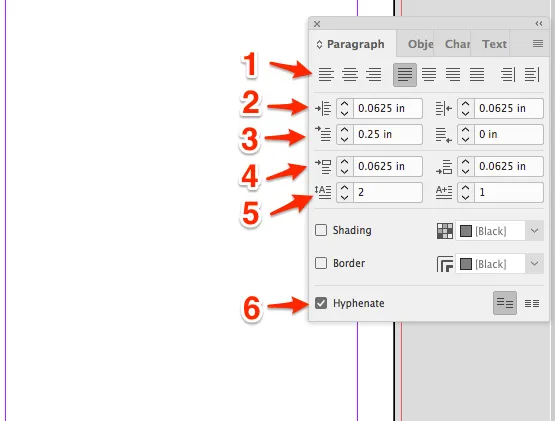 Specific paragraph settings in InDesign 