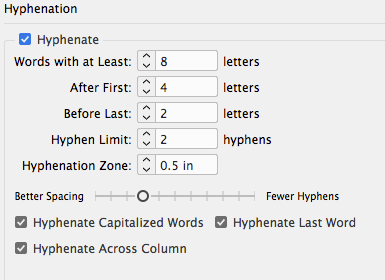 Unique hyphenation settings