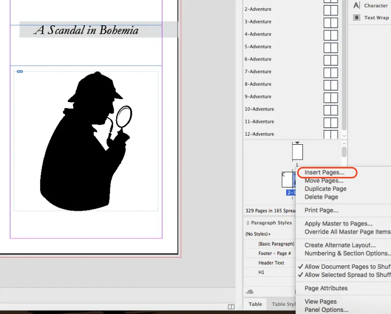 Inserting pages in your InDesign book file