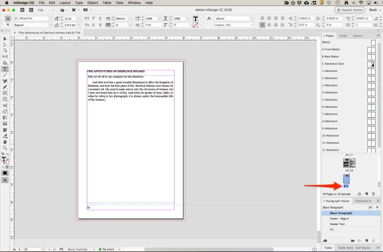 Pasting body text into your InDesign book file