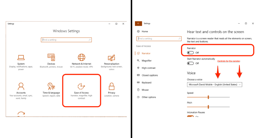 Windows accessiblity settings