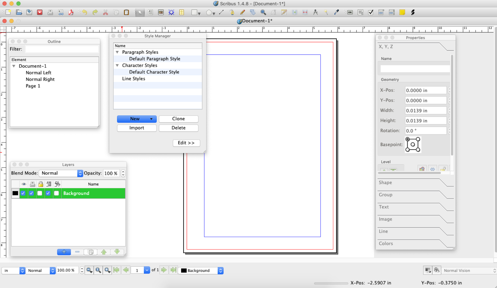 Scribus uses a number of tools panels that can be viewed hidden as needed