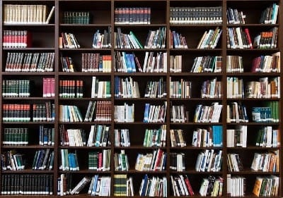 Stock image of a bookshelf