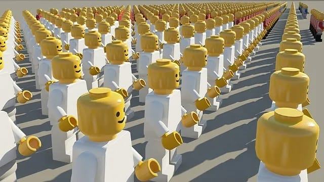 Lego figures in a big group