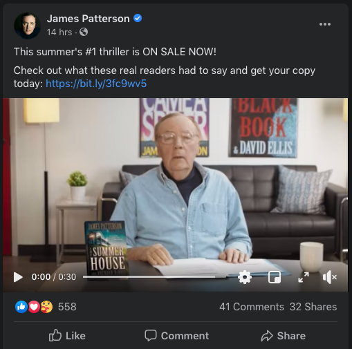 James Patterson making a video to promote a new release