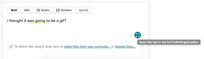 ProWritingAid corner button to expand the full editor