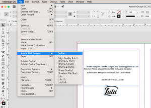 Using the InDesign File menu to define PDF export Presets