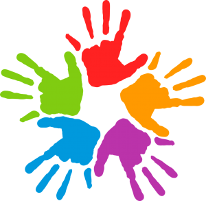 Diversity hand prints in many colors