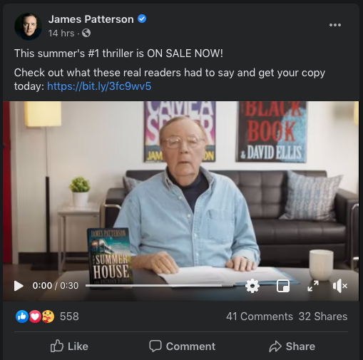James Patterson, hard social sell example