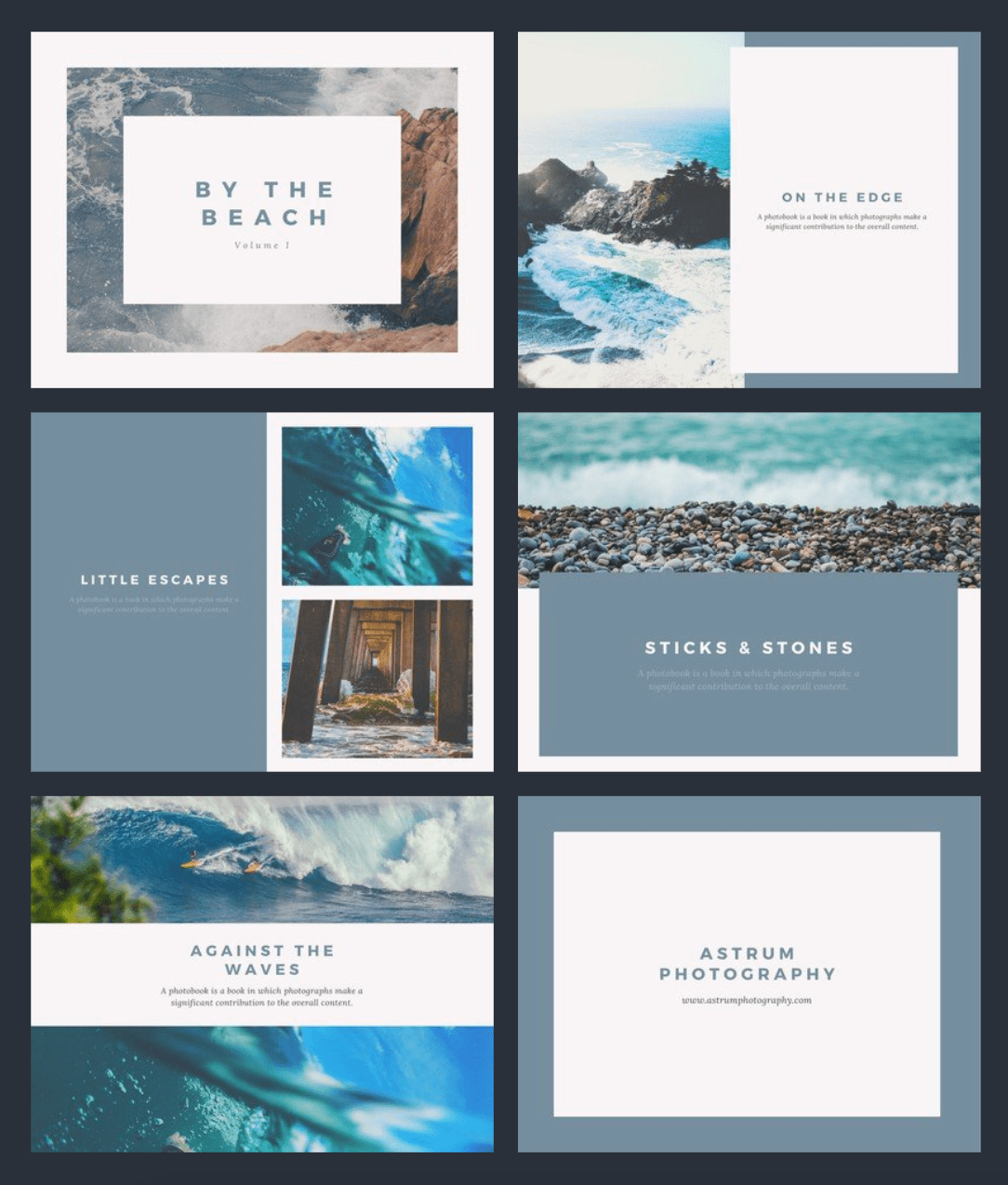 Canva Photo Book template featuring beach scenes