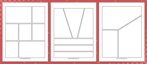Examples of a Comic Book page template, provided by Media Loot